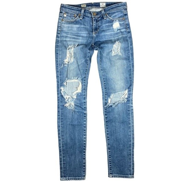 Ag Adriano Goldschmied Stevie Ankle Slim Straight Distressed Blue Jeans, size 25 - Picture 2 of 11